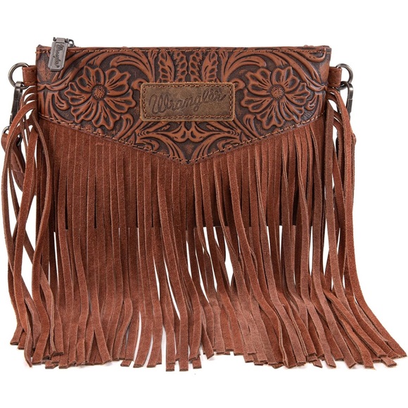 Wrangler Tan Floral Fringe Clutch /New - Picture 1 of 7